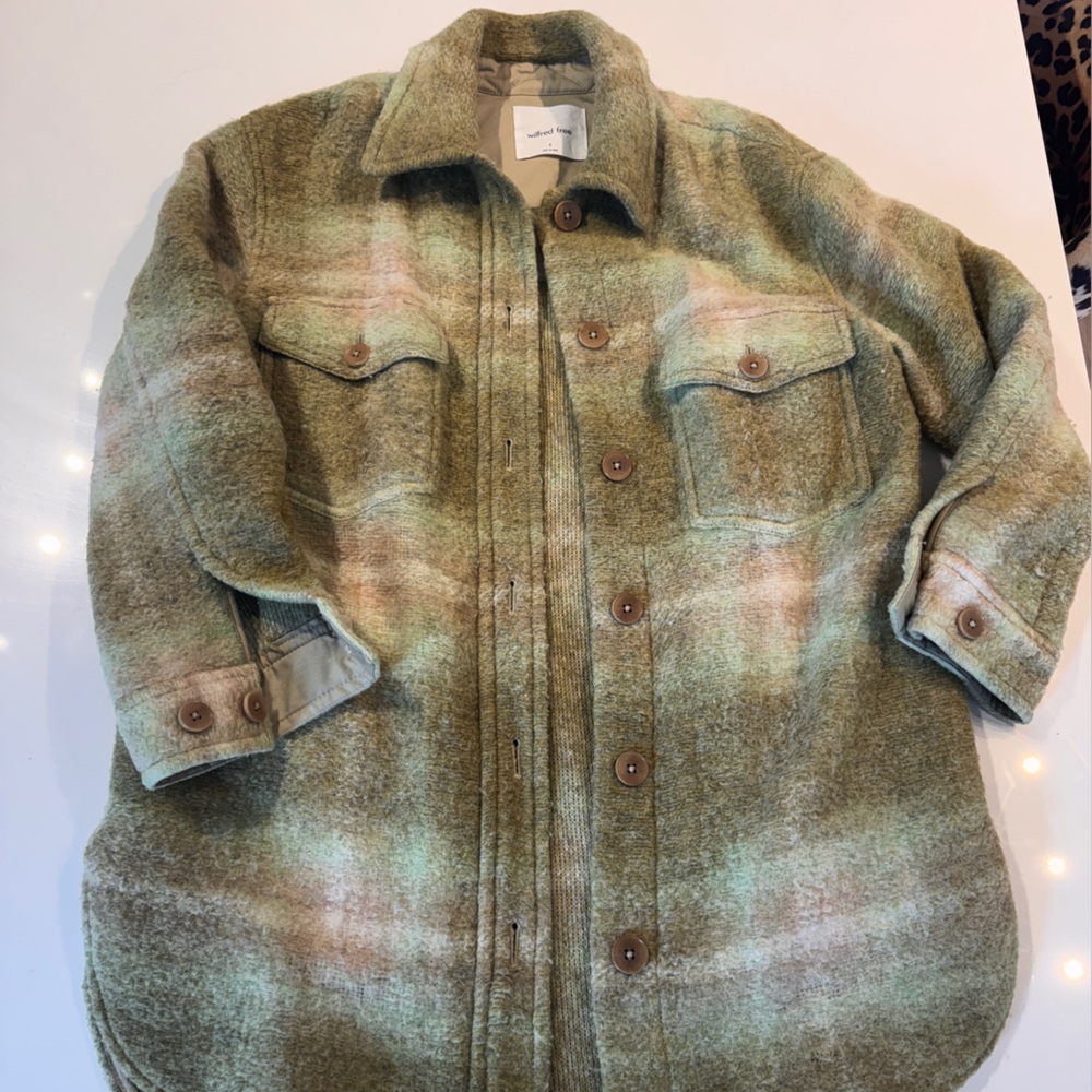 Wilfred Green Striped Wool Button-Up Overshirt